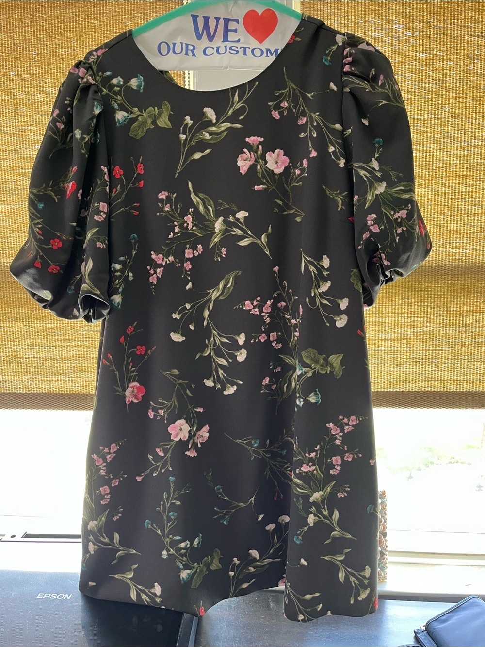 Sugarlips Black Floral Puff-Sleeve Dress